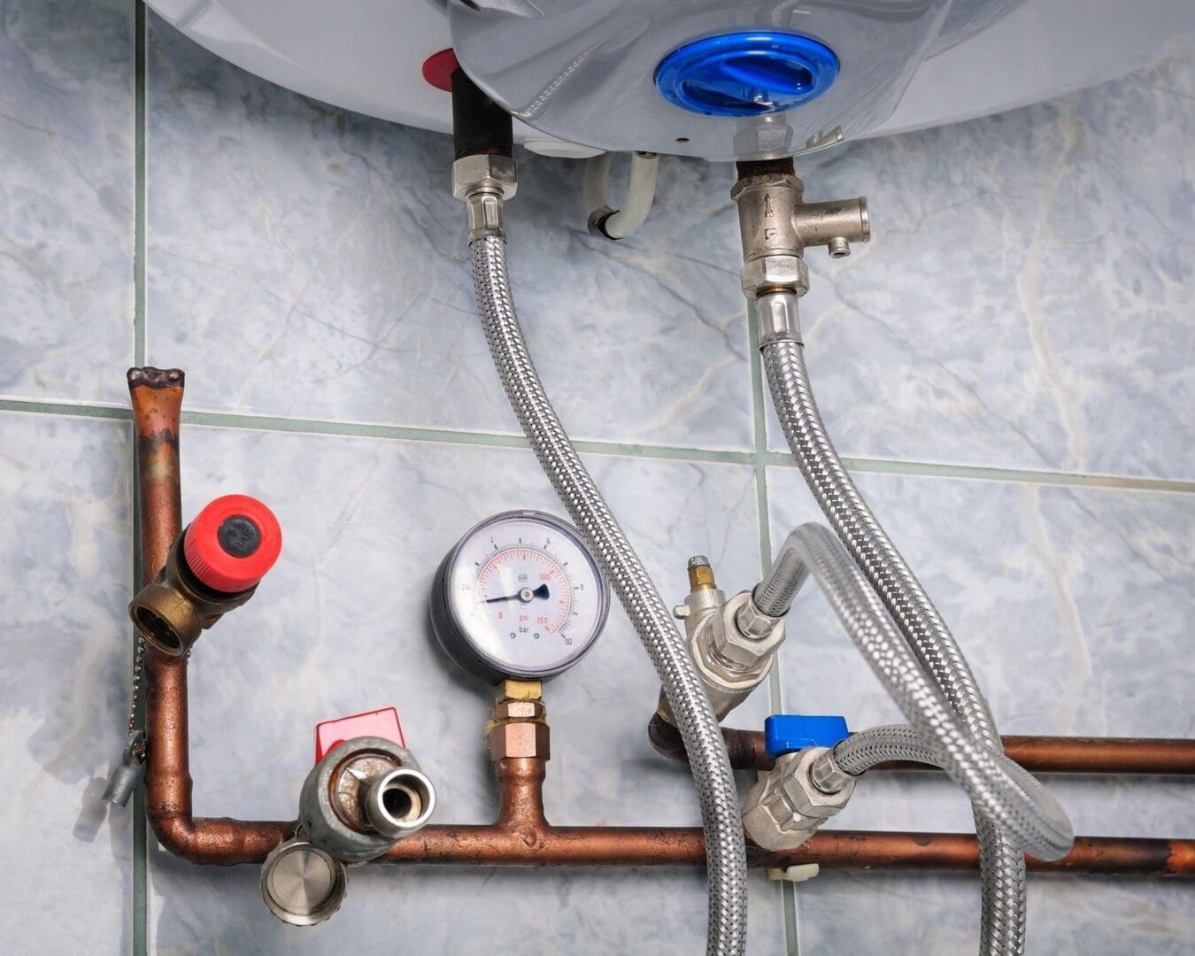 A pipe system with water and gas meters